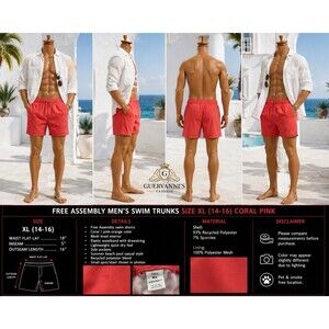 Free Assembly Mens Swim Trunks Swim Shorts Size XL Drawstring pink Peach Beach